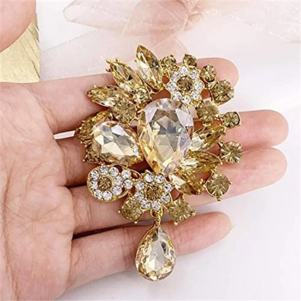 Vintage Big Blue Crystal Rhinestone Tear drop Brooch Pin for Women